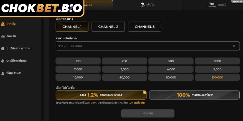 เงื่อนไขที่จำเป็นสำหรับการทำธุรกรรมฝากเงิน Chokbet
